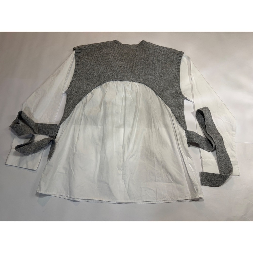 NEW VICI Grey Knit Sweater Vest White Button Down Layered Tie Back Top Small - Picture 9 of 13